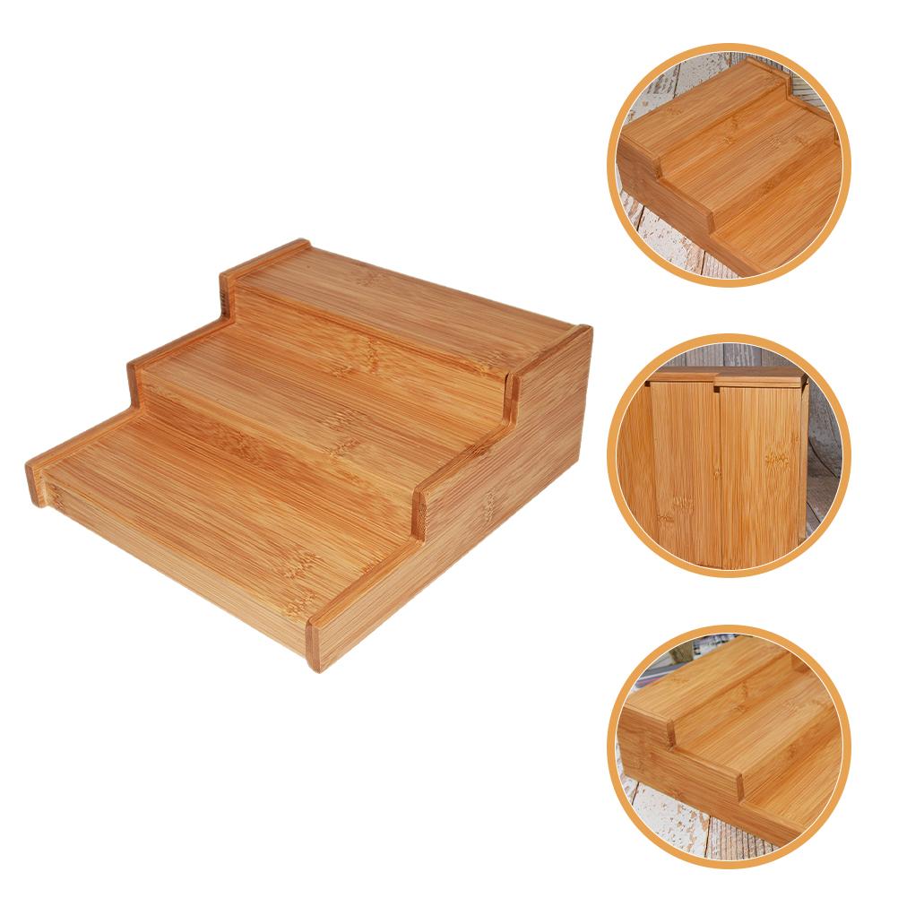 Ράφι Μπαμπού για Μπαχαρικά Βάση Επίδειξης Οργανωτής Ντουλαπιού Κουζίνας Βάζα με Ετικέτες Ράφι Πάγκου