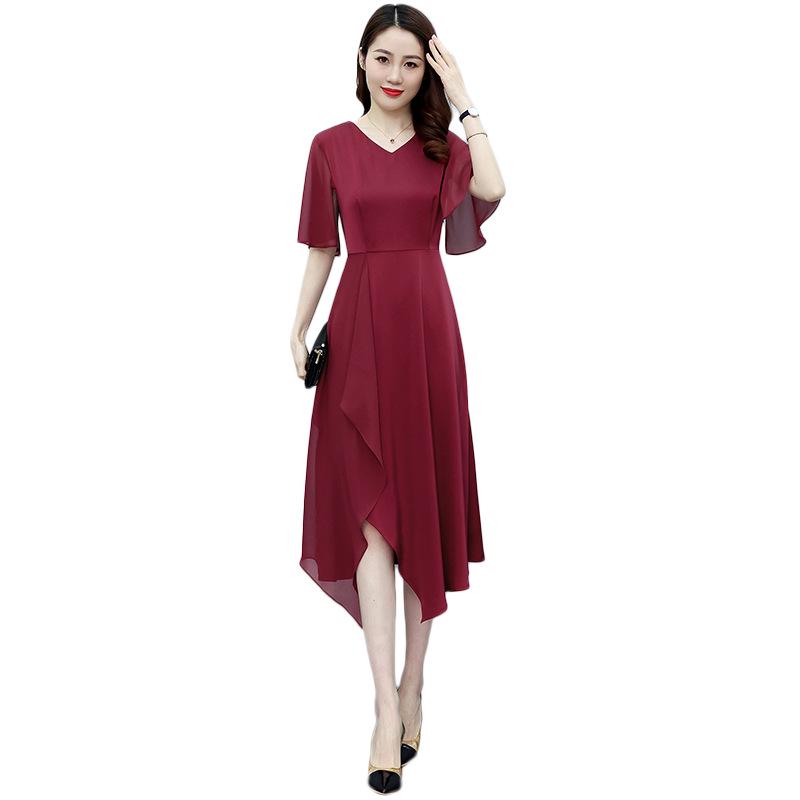 2023 Summer Chiffon Splice Slim Fit Mid-Length Dress