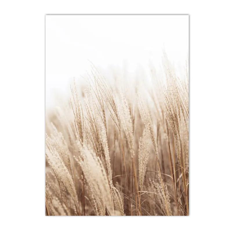 Beige Landscape Posters Sea Beach Bridge Canvas Picture Hay Reed Wall Art Flower Print Painting Nordic Poster Living Room Decor