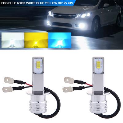 Pair 80W H3 Car Headlight 3570 2SMD LED Bulb Head Lamp 4000LM LED Chips Fog Bulb 6000K White Blue Yellow DC12V 24V