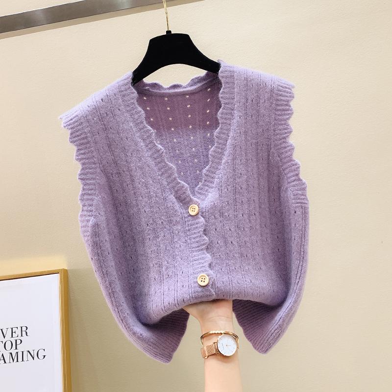 v neck sleeveless knitted cardigan sweater vest for women early autumn new fashion loose short tank tops loose casual solid color elegant clothing