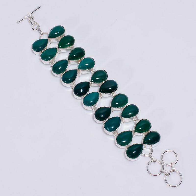 

Fantastic Top Grade Qualite 100% Natural Green Chalcedony Pear Shape Ethnic Style Handmade Jewelry 925 Steling Silver Bracelet 5-8 WSJ-4705 5-8 зелений