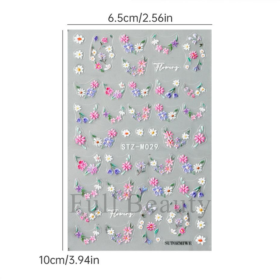 2PCS 3D Embossed Floral Nail Art Stickers Spring Summer Self-Adhesive Nail Decals