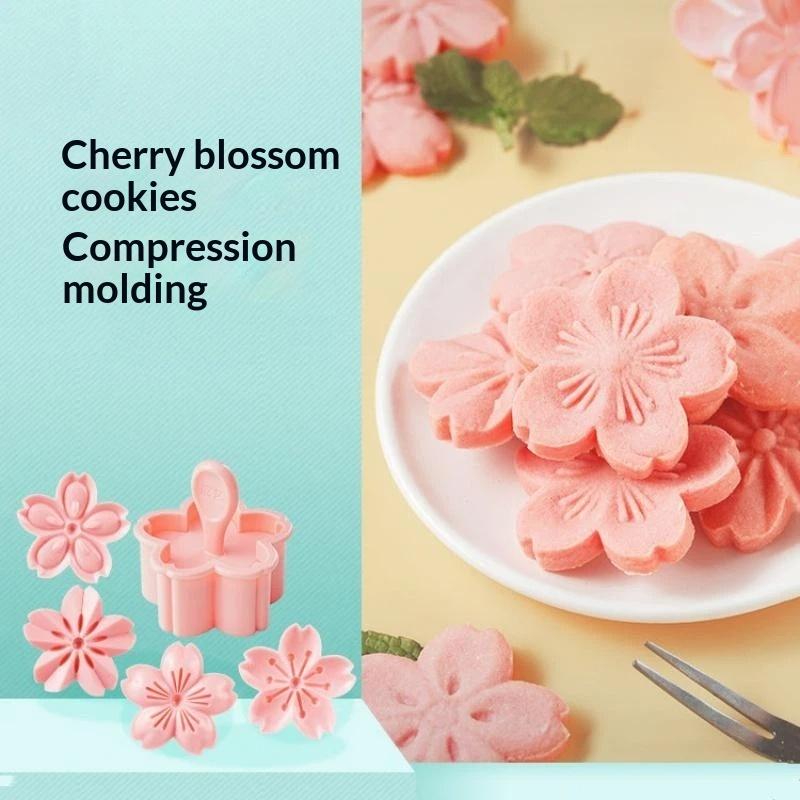5Pcs/Set Flowers Cookies Mold Cherry Blossom Pink Biscuit Fondant Mold Cookies Flower Shape Press Flower Baking Cutters