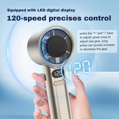 Handheld Fan High Speed Portable Turbofan USB Rechargeable Electric Fan with Digital Display Support 120 Speeds