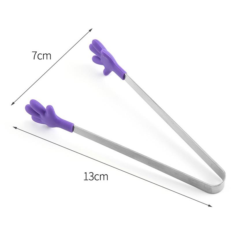 Innovative Small Palm Silicone Tongs Stainless Steel Ice Tongs Mini Food Grade Silicone Food Tongs Orange Gloves
