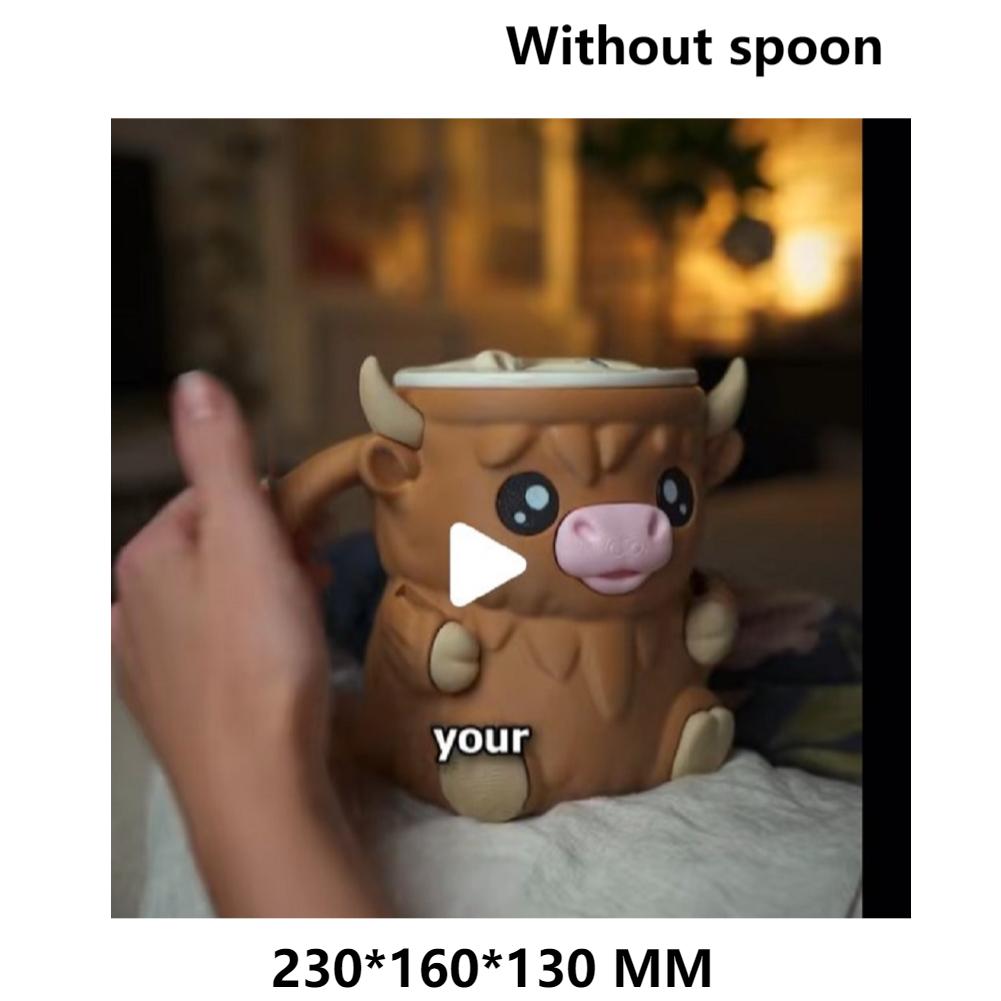 3D Printed Ice Cream Pint Holder Cute Cartoon Animal Water Mug Creative Cow Pattern Ice Cream Containers Kitchen Tools