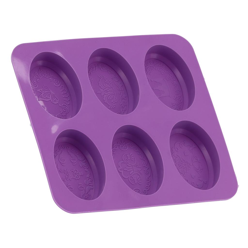 6 Grid Originality Pattern Mold Silicone Hand Made Soap Cake Mold for Home Bakery(Oval )