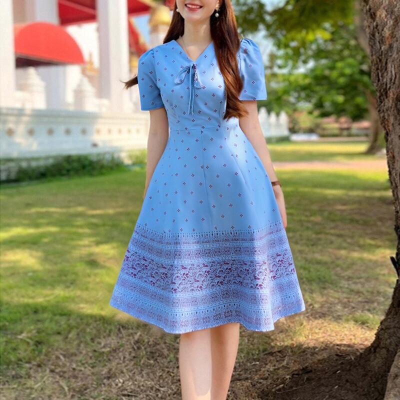 

ZANZEA Женское повседневное летнее платье с V-образным вырезом и короткими рукавами с принтом 4XL синий