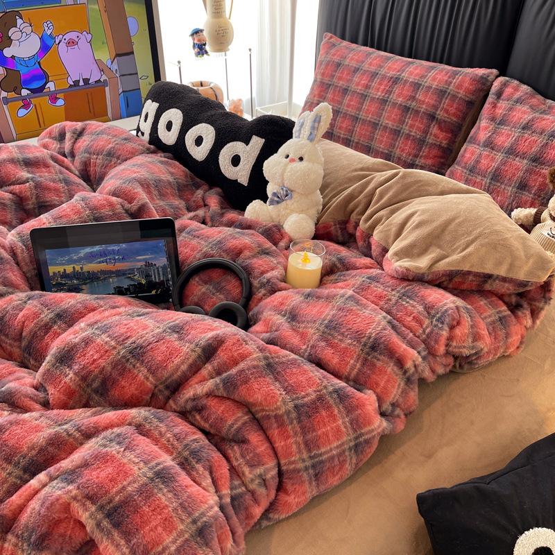 

Thickened Milk Fleece Quilt Cover Single Piece 150X200X230 Rabbit Fur Suede Quilt Cover Fleece Dormitory Three-Piece Set single-single quilt cover 150x200 quilt