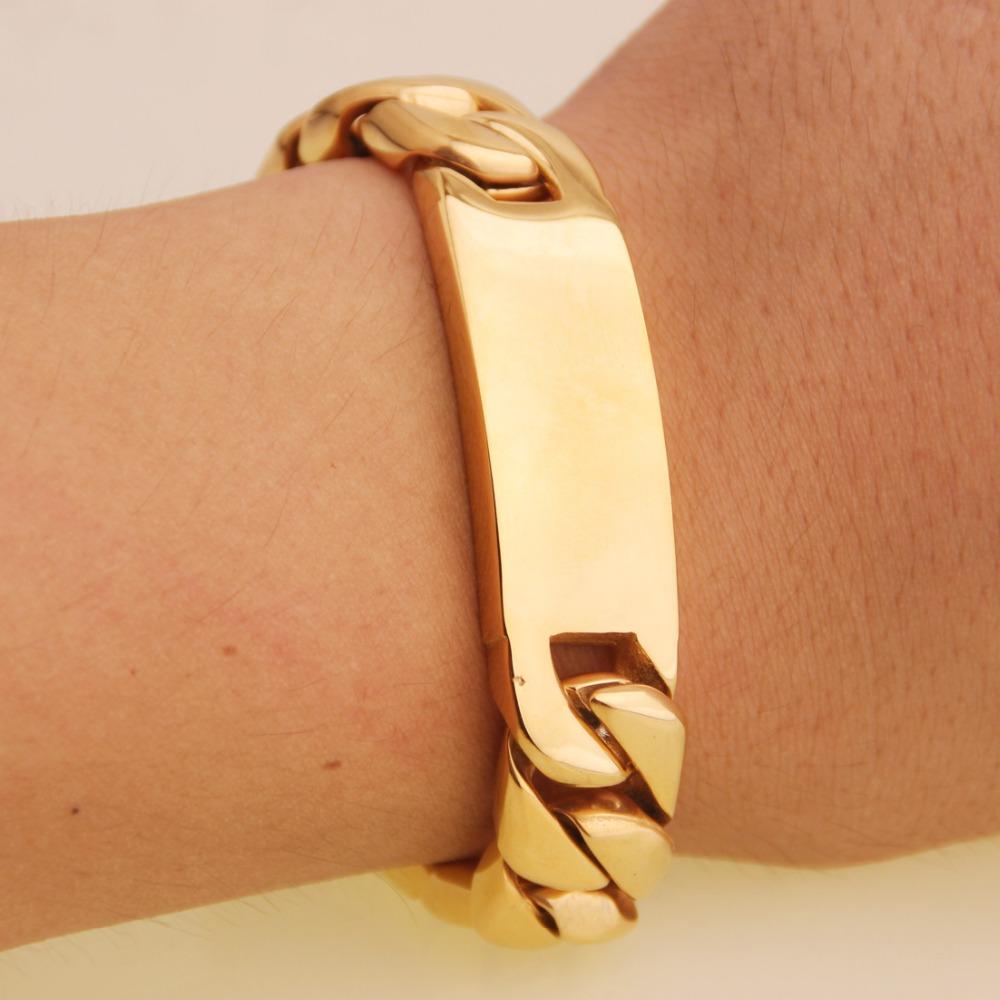 Birthday Gift  Stainless Steel Gold Color Smooth  Cuban Curb Miami Link Chain Mens Male Bracelet Wristband