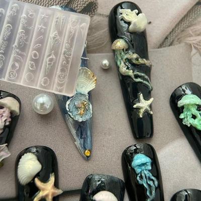 Ocean Series 3D Silicone Nail Mold Jellyfish Starfish Shell Nails Art Carving Templates Manicure Design Tool Diy Nail Art Decor