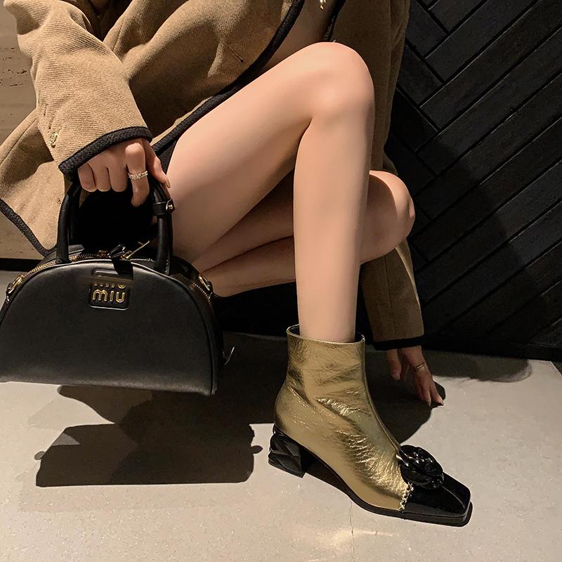 Fashion 2025 NEW Autumn/Winter Women Boots Square Toe high Heel Shoes Split Leather Women Shoes Elegant Ankle Boots Zip Modern Boots
