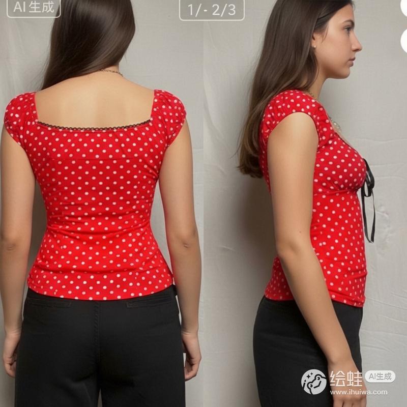 2026 Spring New Women's Top: Polka Dot Square Neck Bow Slim Fit Short Sleeve T-Shirt for Women