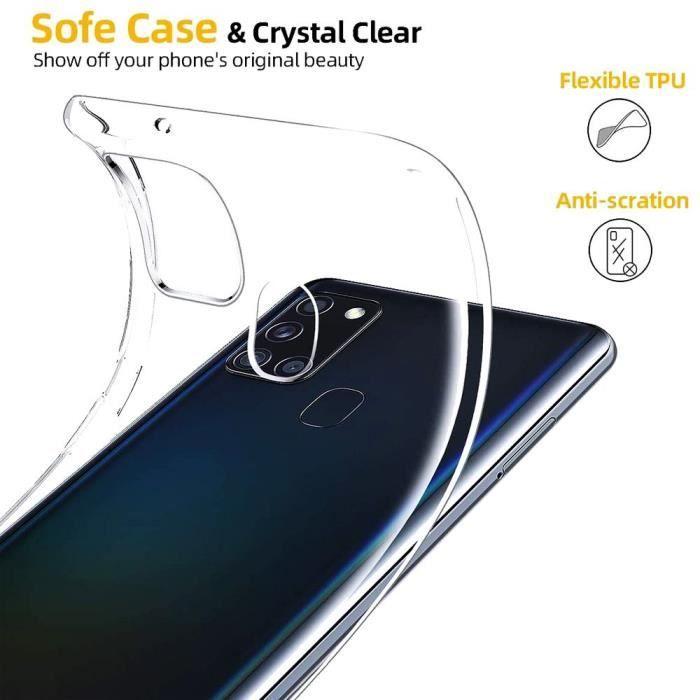 Coque silicone gel UltraSlim - Samsung - Galaxy A21S - Transparent - 2x Films Verre Trempé - Protection écran