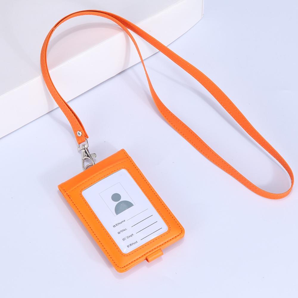 PU Leather Name Badge Holder With Lanyard ID Card Cover Work Card Holders  School Acsesories