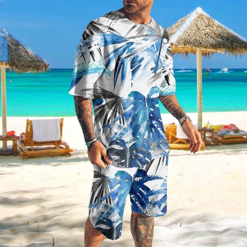 Neues Hawaii 3D-Druck Trainingsanzug Sommer Herren Kurzarm T-Shirt Sets