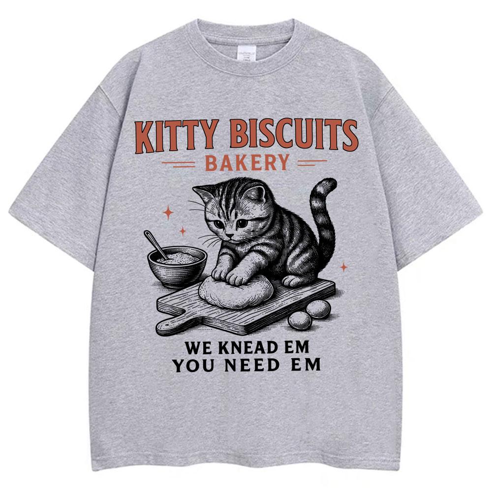 Funny Kitty Cat Biscuits Meme Graphic Vintage T Shirts Men Women Humor Fashion T Shirt Oversized Cotton Casual T-shirt