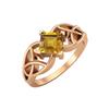 5MM Square Citrine Gemstone 925 Sterling Silver Rose Plated Solitaire Celtic Women's Engagement Ring