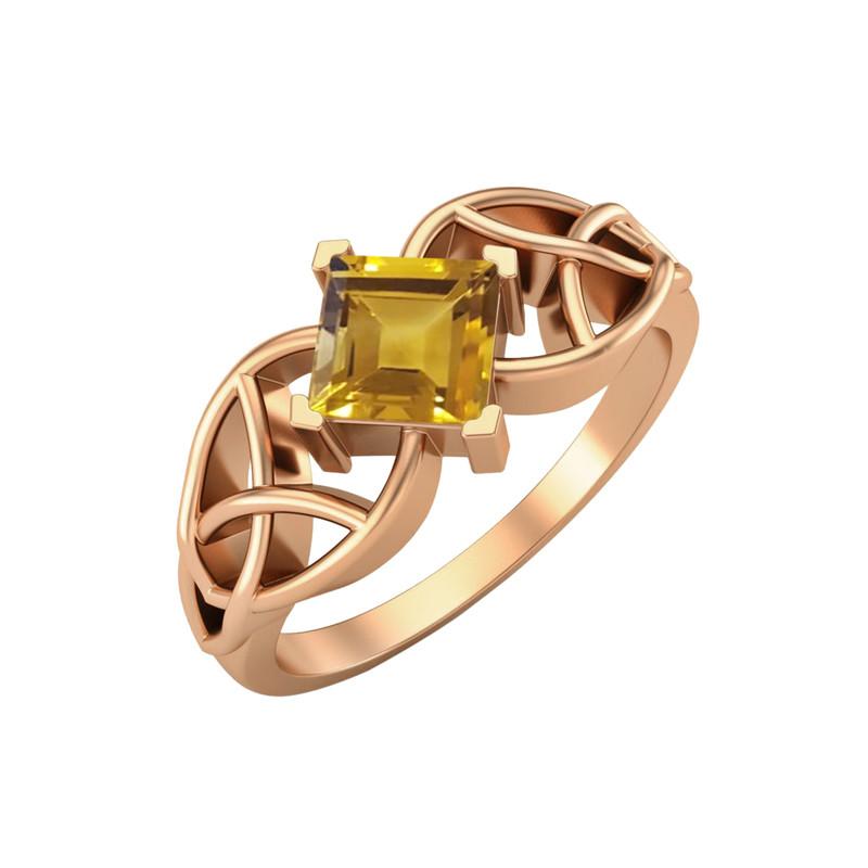 5MM Square Citrine Gemstone 925 Sterling Silver Rose Plated Solitaire Celtic Women's Engagement Ring