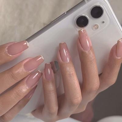 24 Teile/satz Schnelle Nägel Gold Glitter Einfache Falsche Nials Aufkleber Tragbare Wasserdichte Maniküre Fertige Nägel