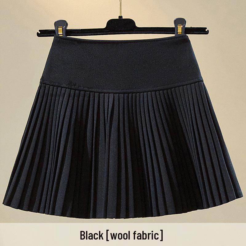 

Women s Plus Size A-line Woolen Skirt: Autumn/Winter Pleated, Waist-Cinched, Anti-Exposure, Slimming Short Skirt M чёрный