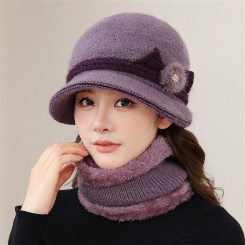 Hat female autumn and winter versatile foreign style in the elderly velvet cycling windproof cold winter warm mother wool hat