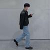 Short Motorcycle Leather Jacket Men's Autumn New Korean Style Trendy Lapel Loose Leather Jacket