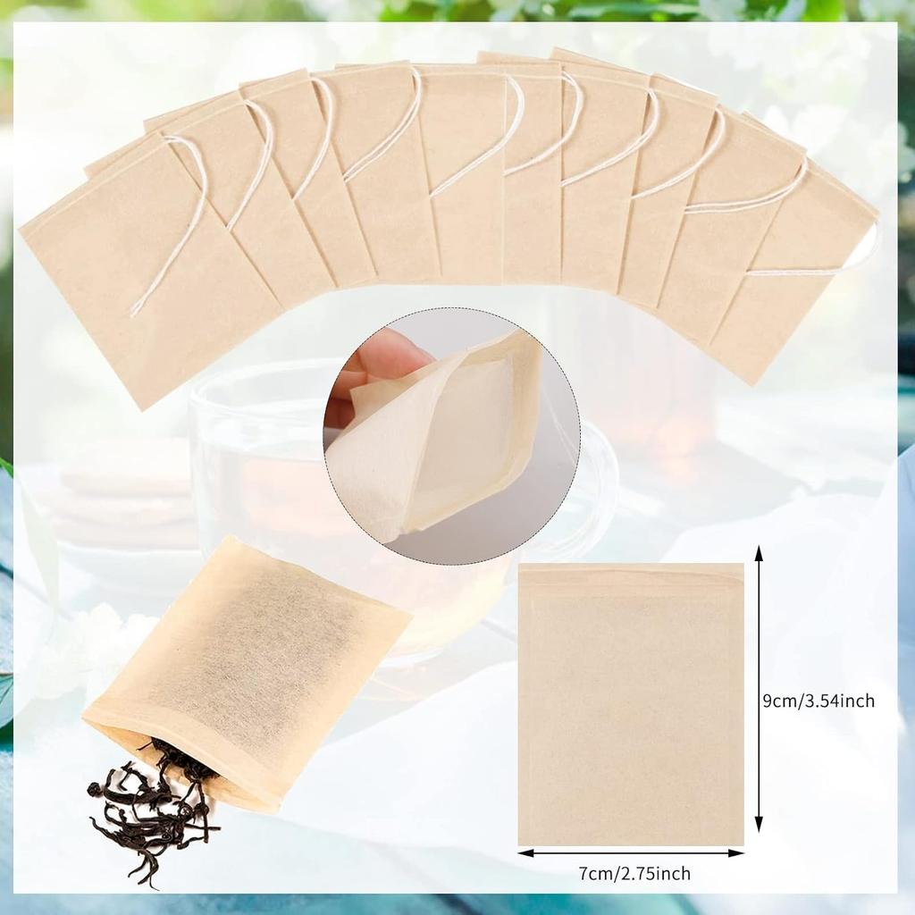 Empty Tea Bags - 300 Pcs Disposable Drawstring Unbleached Filter Bags for Loose Leaf Tea and Coffee (3.54 x 2.75 inch)