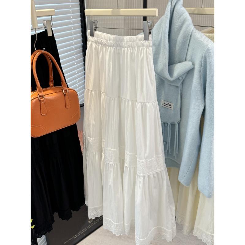 South Korea Dongdaemun Spring and Autumn New Temperament Versatile Elastic Waist High Waist Medium and Long Lace Lace Skirt