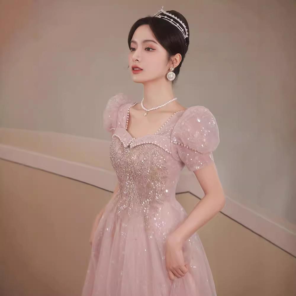 Pink Evening Dress Women's Toast Dress Bridal Feeling Light Luxury Niche Style Adult Ceremony Super Fairy Engagement Art Test Skirt