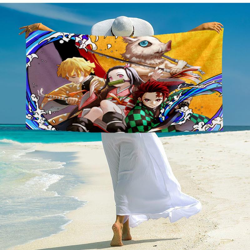 1PC Demon Anime Group Beach Towel - Soft, Absorbent Microfiber, Lightweight, Ideal for The Beach, Parties, Travel, Camping fan gifts