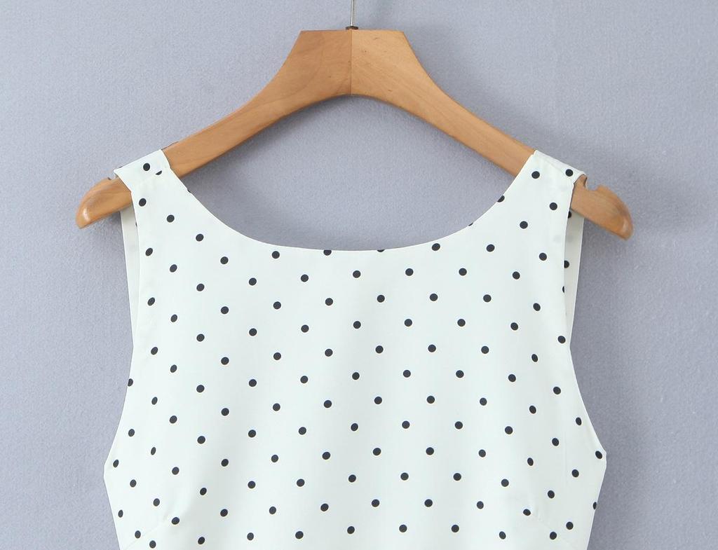 2026 Sweet Polka Dot 2-Piece Set: Slim Fit Backless Crop Top & Low-Waist A-Line Mini Skirt