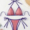 European & American Sexy Houndstooth Tie Halter Triangle Bikini Swimsuit for Women