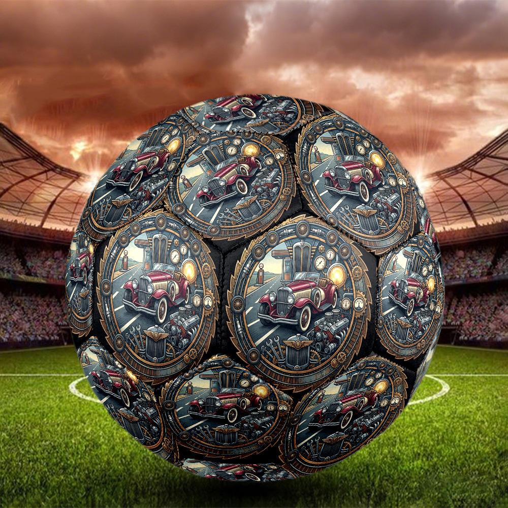 Steampunk Classic Road Trip Round Football Size 5 Adult Ball Suitable for Training Matches and Outdoor Team.