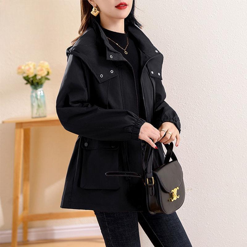 Elegant Women Hooded Trench Coat Slim Fit Spring Autumn Long Coat with Lining Casual Outerwear