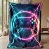 Neon Game Controller Lightning Theme blanket Lightweight Warm Flannel Blanket Decorative Throw Blanket for Home Decoration