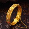Vietnamese Sand Gold Peony Enamel Bangle: Women's Retro Hollow Flower Bracelet