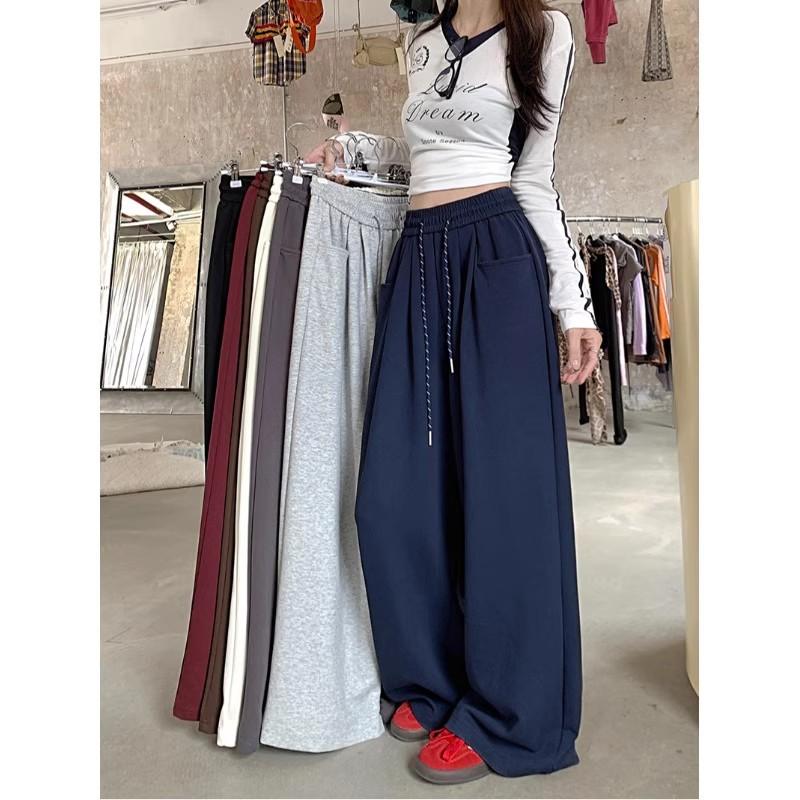 Black drawstring loose lazy trousers sweatpants women's early autumn high waist wide leg trousers straight pants casual trousers Yamamoto trousers