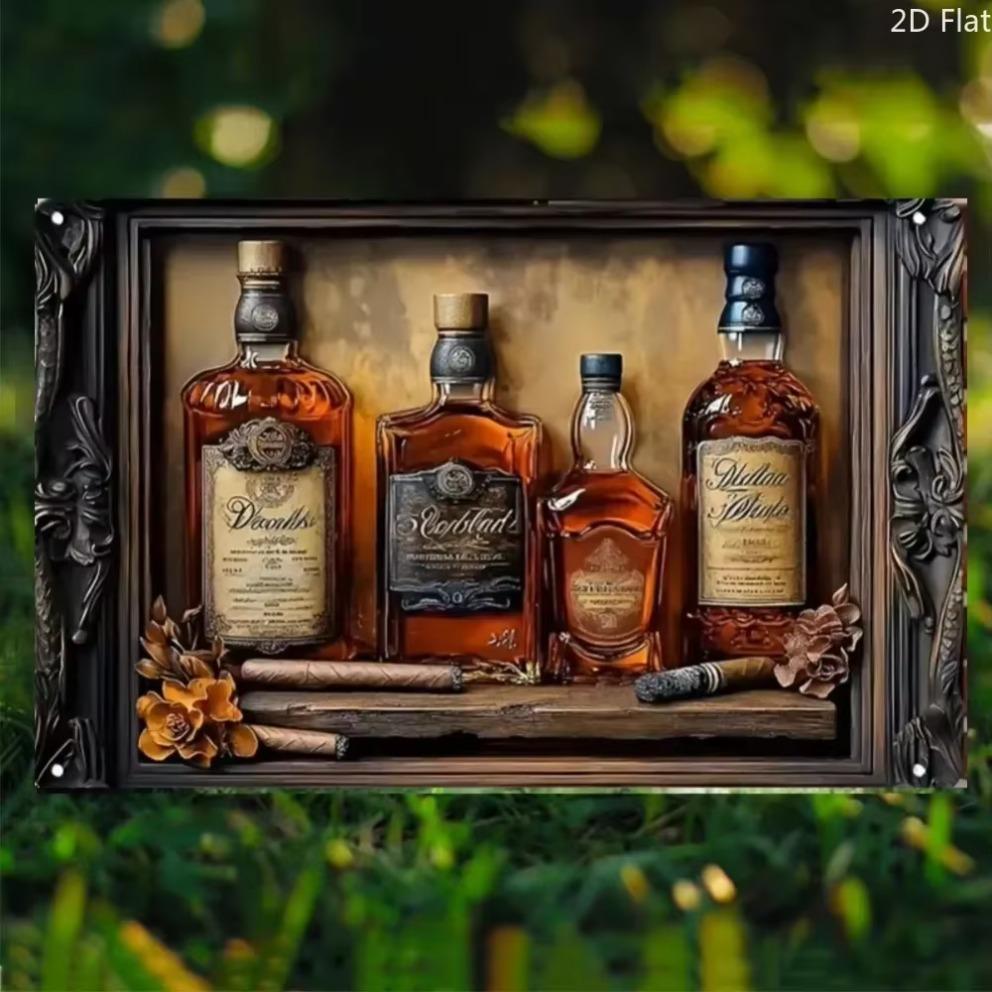 Bar Tin paintingMODBARART Contemporary Metal Aluminum Wall Art Square Shape Whiskey Cigar 2D Design