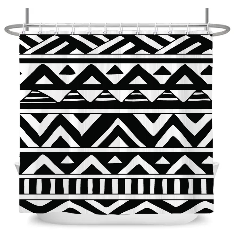 Art Boho Shower Curtain with Hooks Bohemian Bath Curtain Polyester Fabric Black and White Minimalist style Bathroom Curtains
