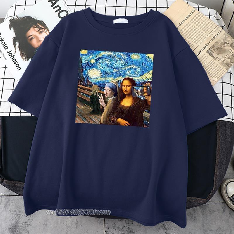 Vincent Mona Lisa Selfie Print Unisexs Tshirts Funny Fit Tshirts Simplicity High Quality T Shirts Cool Oversize Unisex Clothing