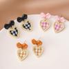Cute Korean Hanging Love Grid Pearl Heart Earrings for Women Girls Fashion 2024 Bowknot Earrings Trend Party Jewelry