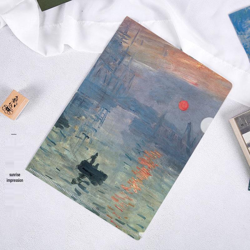 World-Famous Paintings L-Shaped A4 Folder - Monet & Van Gogh Art Design for Students and Office