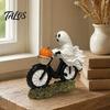 Small Ghost Figurine with Pumpkins Halloween Riding Motorcycle Figurine, Novelty Rider Resin Decor Statue Pumpkin for Indoor Home Desk Tabletop