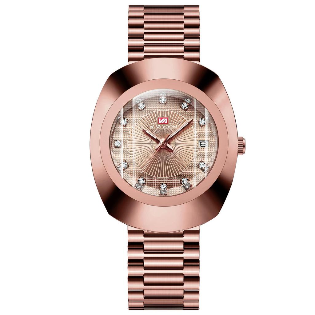 Gold Diamond-Set Waterproof Quartz Couple Watch with Steel Band
