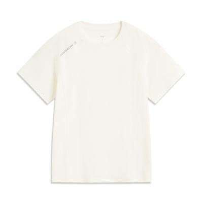 Li Ning CF Outdoor Series Solid Color Cool Comfort Skin-Friendly Antibacterial Short Sleeve T-Shirt Women T-Shirts Off-White ATSV196-1