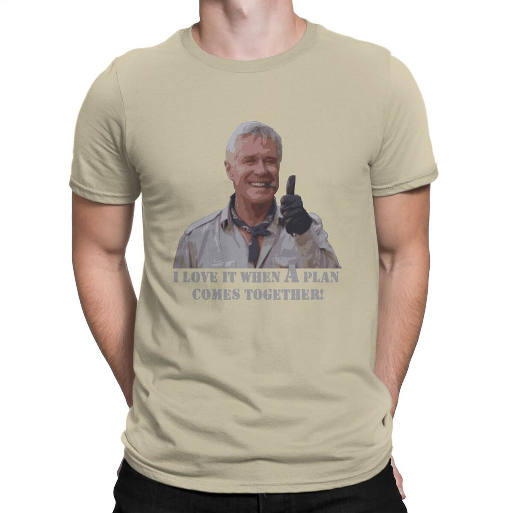 Men Hannibal Smith Old School T Shirts The A-Team Cotton Tops Funny Short Sleeve Round Neck Tees Graphic T-Shirts