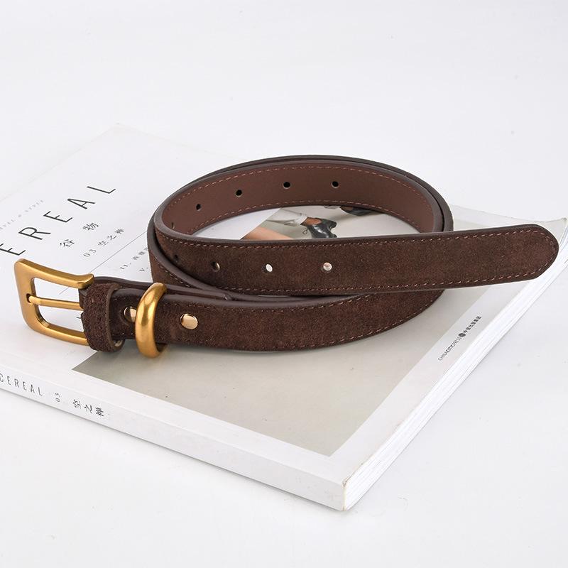 Retro Versatile Women's Genuine Leather Belt Matte Pin Buckle Simple Fashion Decorative Pants High-end Leather Belt Women