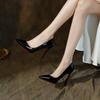 Red-soled High Heels Women's Thin Heels Sexy Black Patent Leather Pointed Temperament Socialite Large Size Small Size Professional Single Shoes